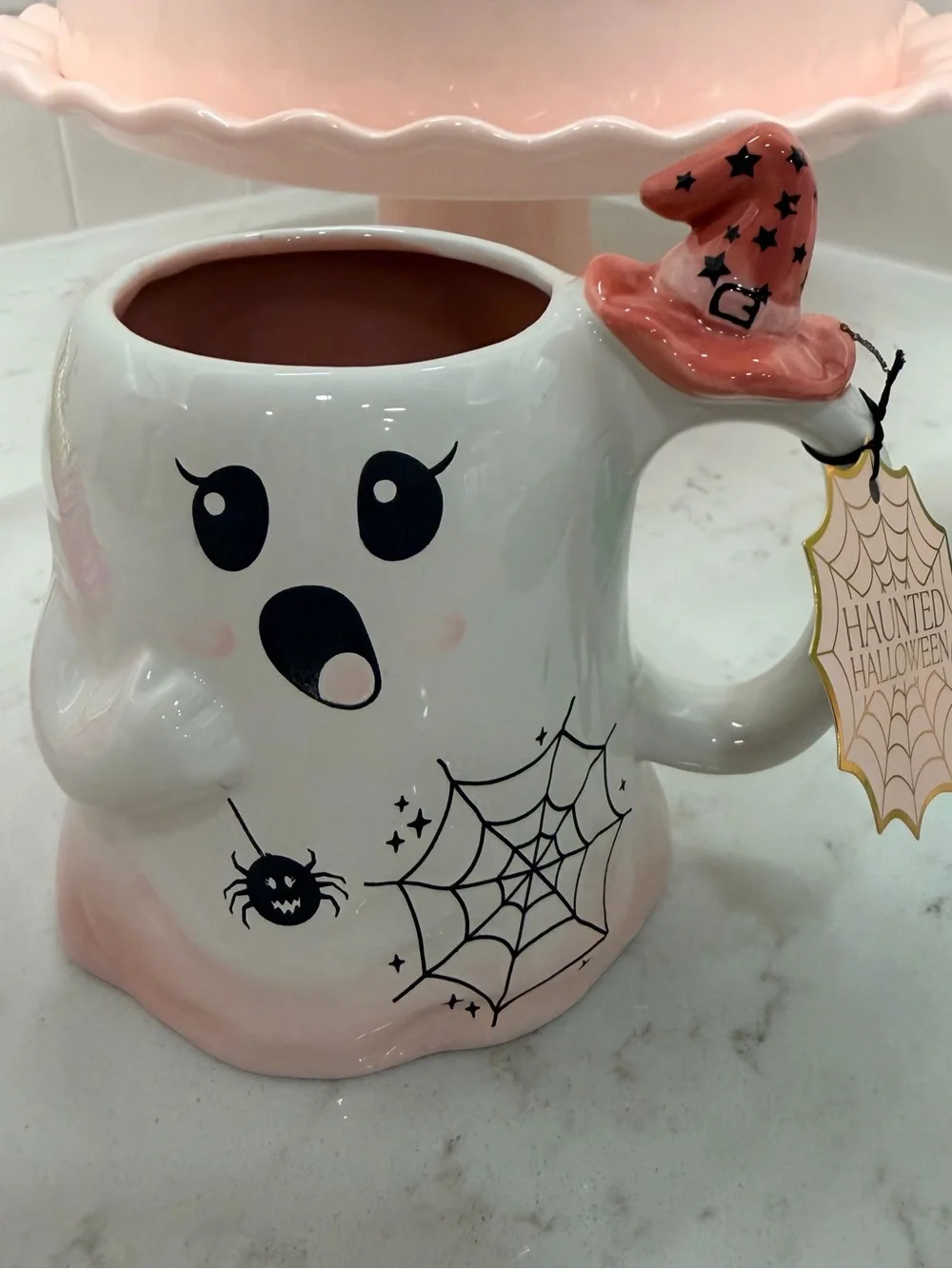Pink Ghost Halloween Mug Witch Hat Cute Coquette Spooky Coffee Cup NWT